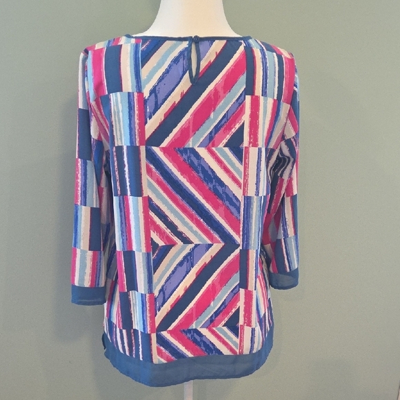 Bob Mackie Wearable Art In Pink and Blue Abstract 3/4 Sleeve Tunic Women's M - Picture 4 of 9